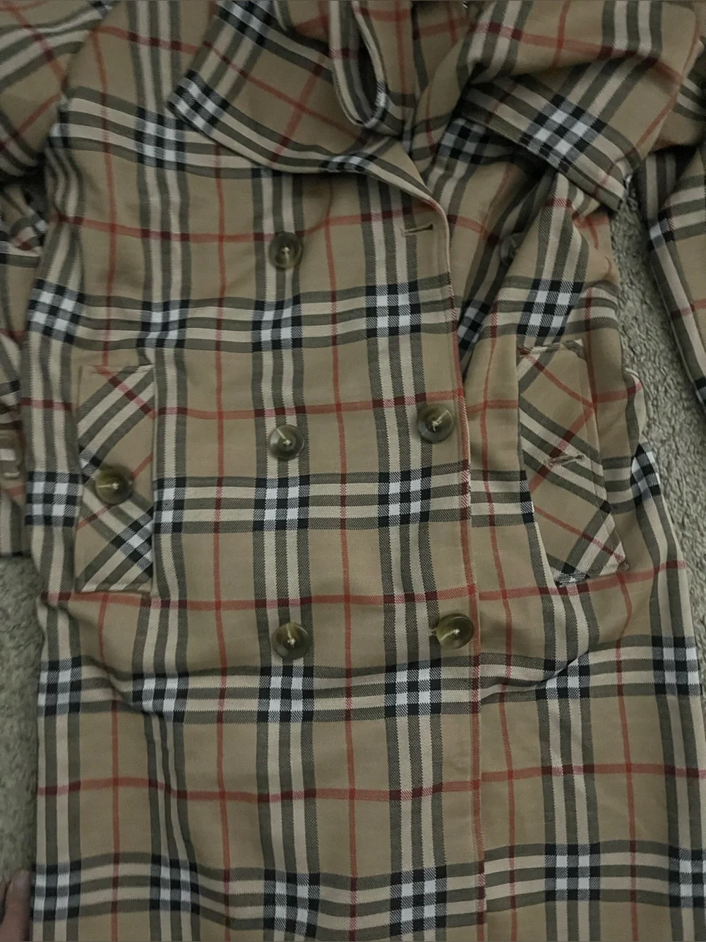 NWT designer Beige Plaid Double-Breasted Trench Coat - Picture 2 of 7